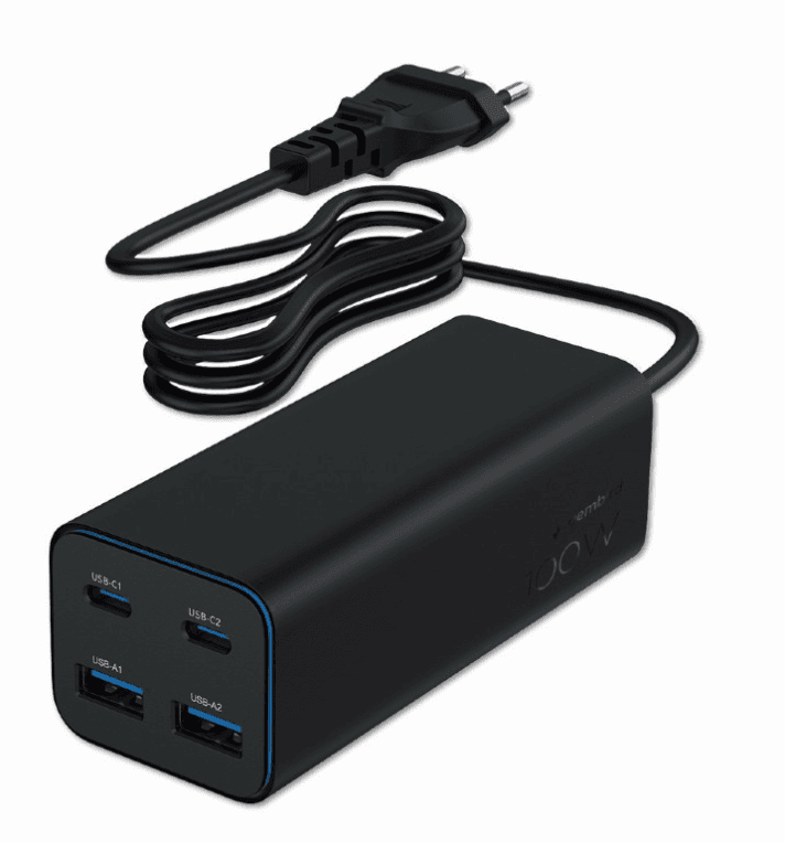 Cargador Rapido Gembird Usb PowerDelivery Gan De 4 Puertos 100 W Negro — imagen 1
