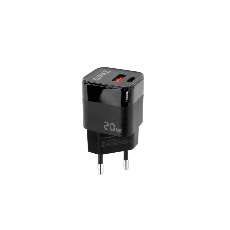 Cargador Tooq TQWC-QCPD20 USB-C PD + USB-A QC 20W Negro — imagen 1