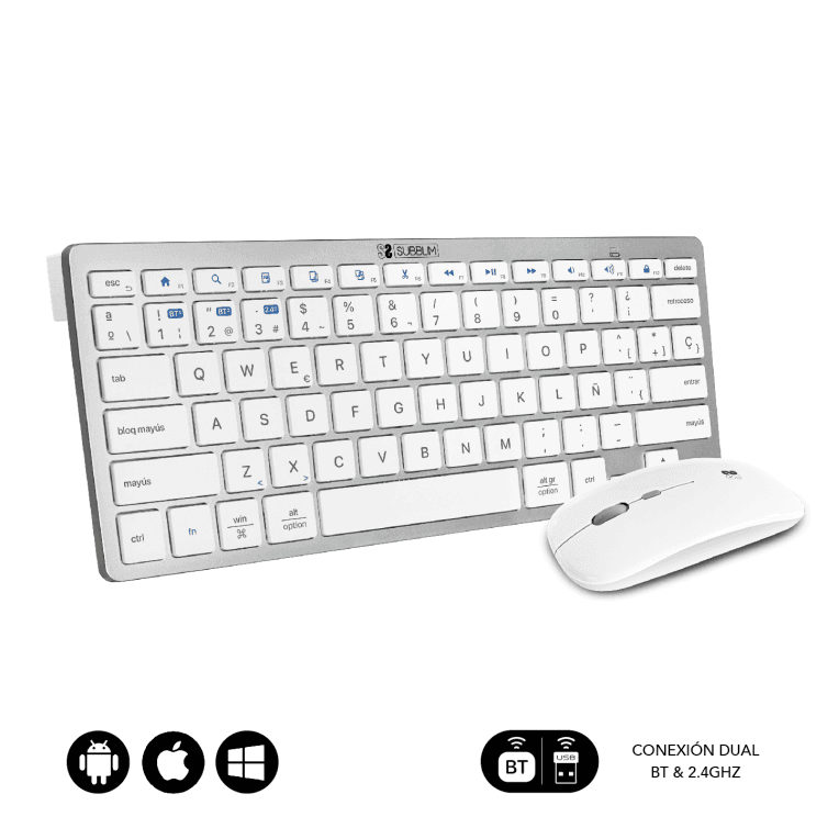 Combo Teclado Ratón Subblim Multidispositivo Bluetooth Plateado/Blanco — imagen 1