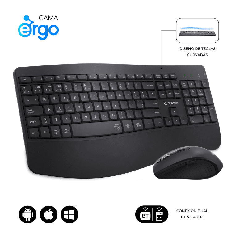 Combo Teclado Raton Subblim Prowave Ergo Inalambrico Negro — imagen 1