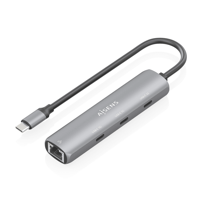 DOCK AISENS USB-C A ETHERNET GIGABIT HUB 3XUSB-C GRIS 15CM — imagen 1