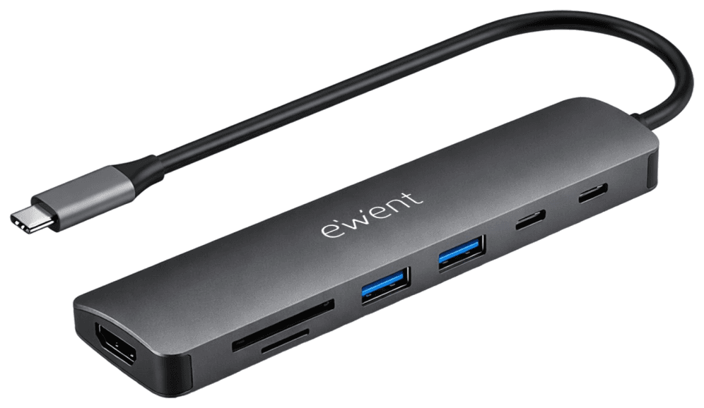 DOCKING EWENT EW1152 USB-C 7EN1 HDMI USB-C 2XUSB-A LECTOR SD MICROSD — imagen 1