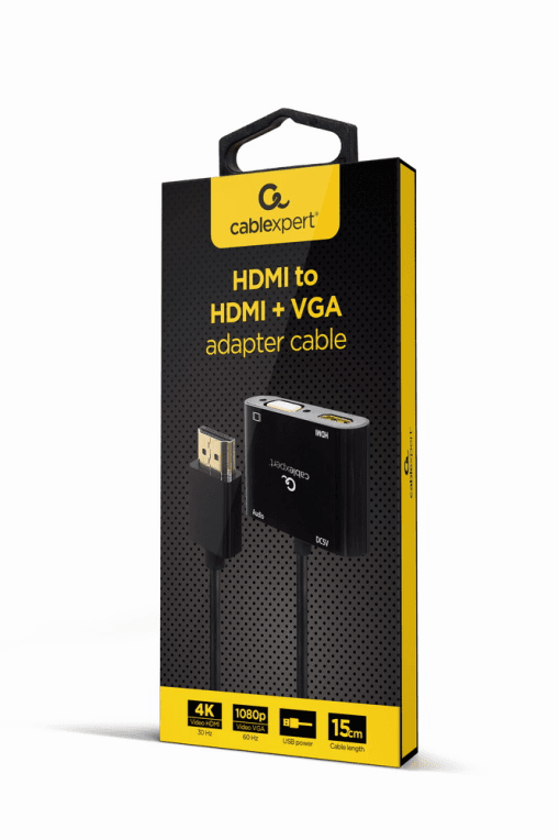 HDMI Macho a HDMI Hembra + VGA Hembra + Cable Adaptador de Audio Negro — imagen 1