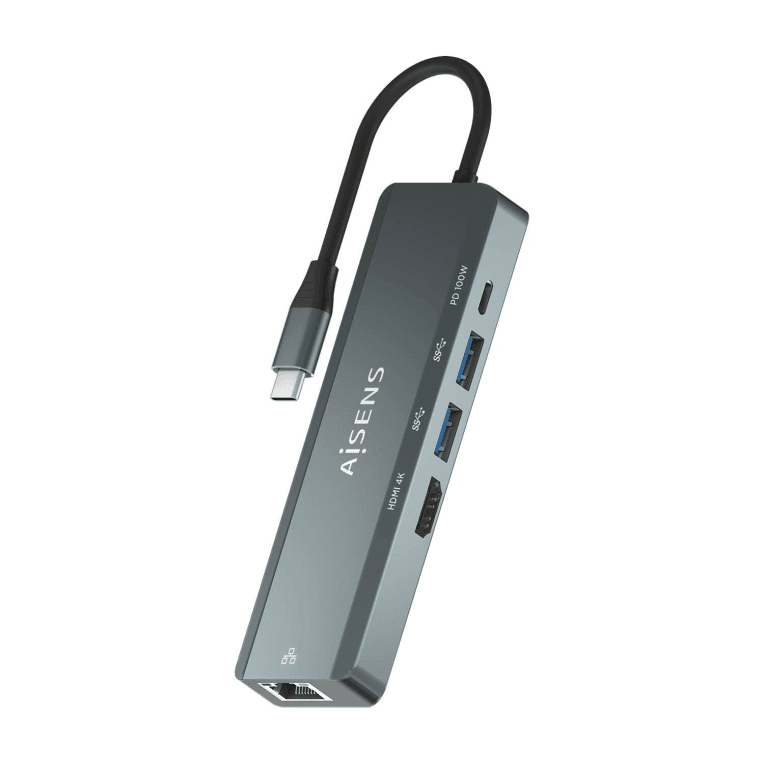HUB AISENS 5 EN 1 USB-C A 1XHDMI 1XRJ45 2XUSB 1XPD 15CM — imagen 1