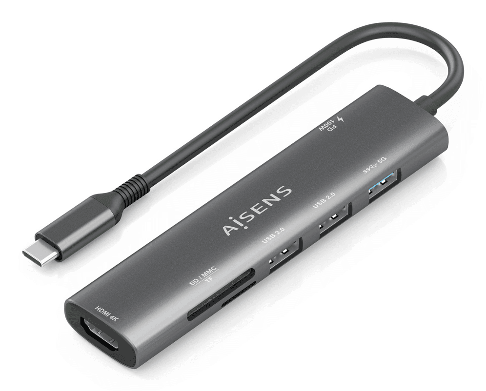 Hub Aisens 7 en 1 USB-C a HDMI 2xUSB-A USB-A PD 100W SD Micro SD — imagen 1