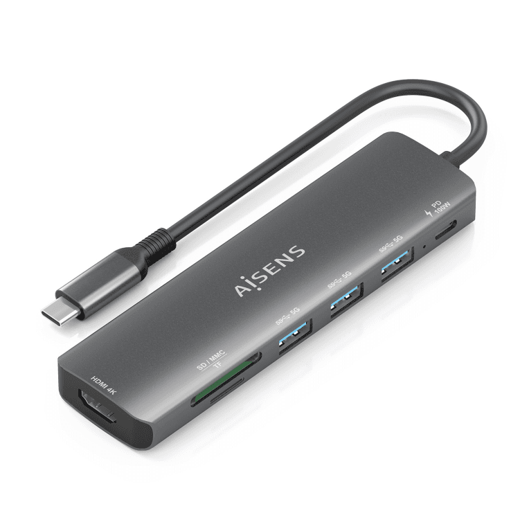 Hub Aisens 7 en 1 USB-C a HDMI 3xUSB-A USB-C PD 100W SD Micro SD — imagen 1