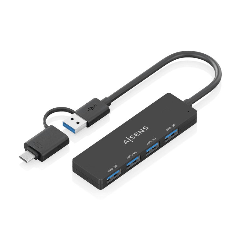 Hub Aisens USB 3.1 Gen1 USB-C/M y USB-A/M-4xTipo A/H Negro — imagen 1