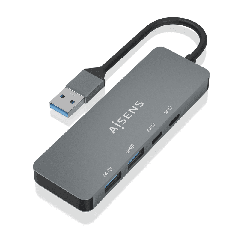 Hub Aisens USB 3.2 Gen2 10G A/M-2xTipo C/H-2xUSB-A/H 15cm Gris — imagen 1