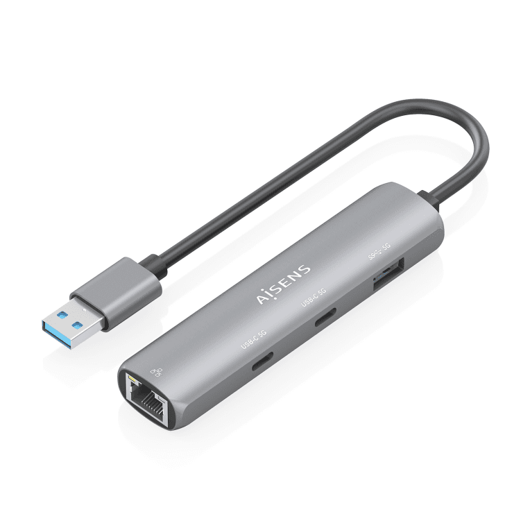 Hub Aisens USB-A a Ethernet Gigabit 2xUSB-C+1xUSB-A Gris 15cm — imagen 1