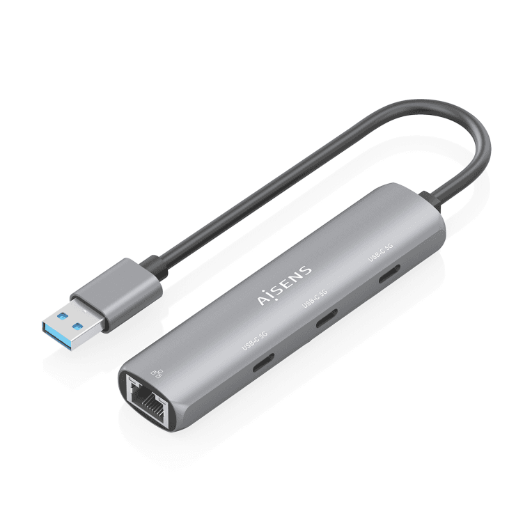 Hub Aisens USB-A a Ethernet Gigabit 3xUSB-C Gris 15cm — imagen 1