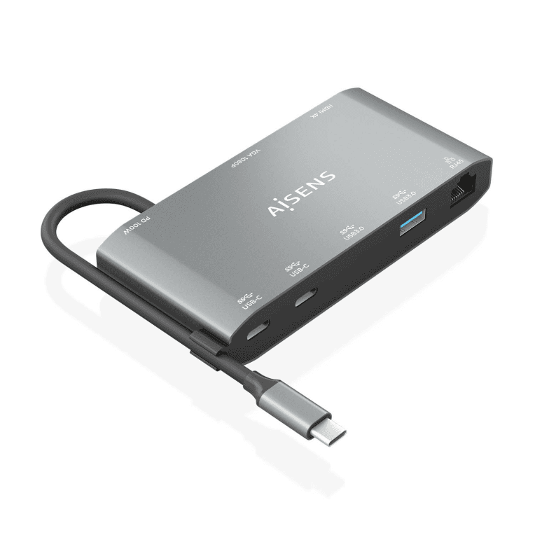 Hub Aisens USB-C Dock 8 en 1 HDMI VGA RJ45 2xUSB-A 2xUSB-C PD — imagen 1