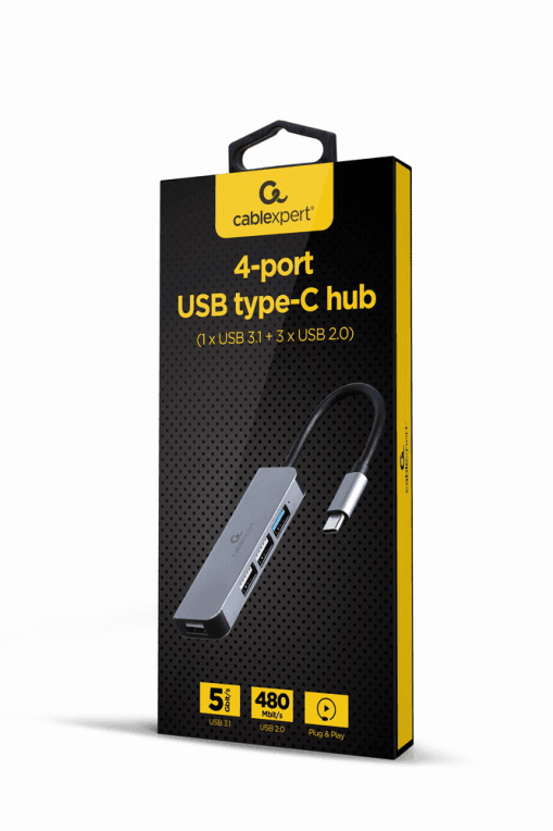 Hub Gembird USB Tipo-C de 4 Puertos (1x USB 3.1, 3x USB 2.0) — imagen 1
