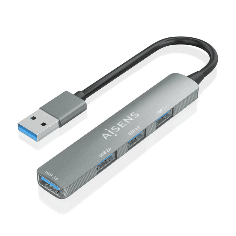 HubAisens USB 3.0 Aluminio 1xUSB3.0 A/H 3xUSB2.0 A/H Gris 10cm — imagen 1