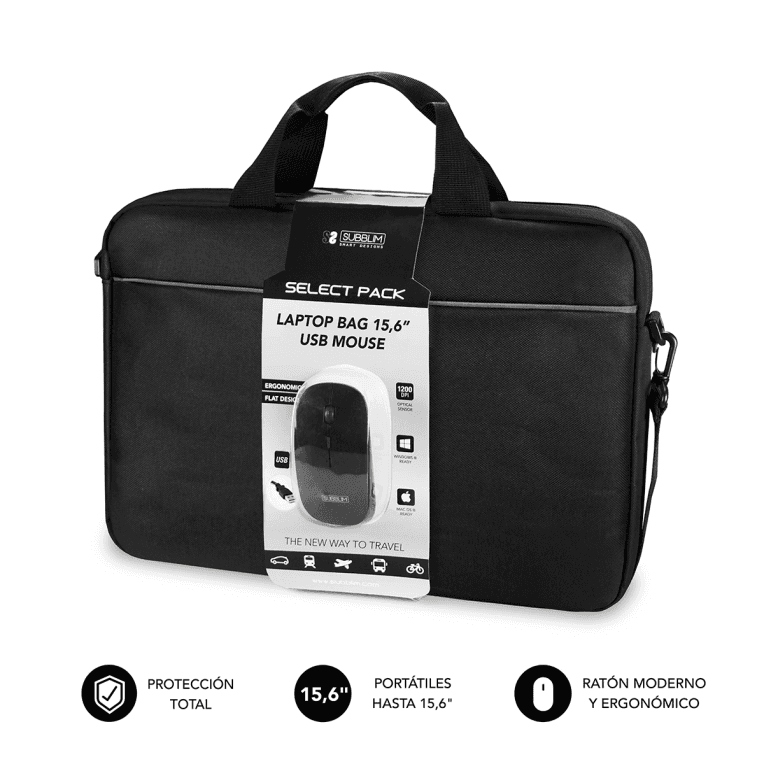 Kit Maletin para portátil + ratón Subblim Laptop Bag 15,6" Negro — imagen 1
