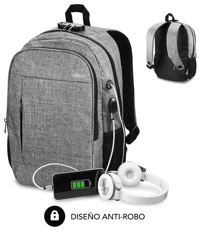 Mochila para portátil Subblim Urban Lock Backpack 16" Gris — imagen 1