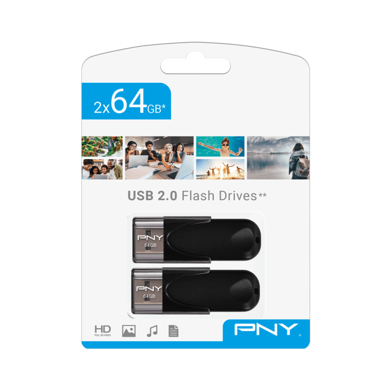 Pendrive USB 2.0 Pny 64GB Attache 4 Negro Pack 2x64GB FD64GATT4X2-EF — imagen 1