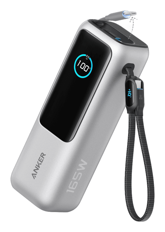 Power Bank Anker 25K 165W Built-In USB C Cable Retractil Silver — imagen 1