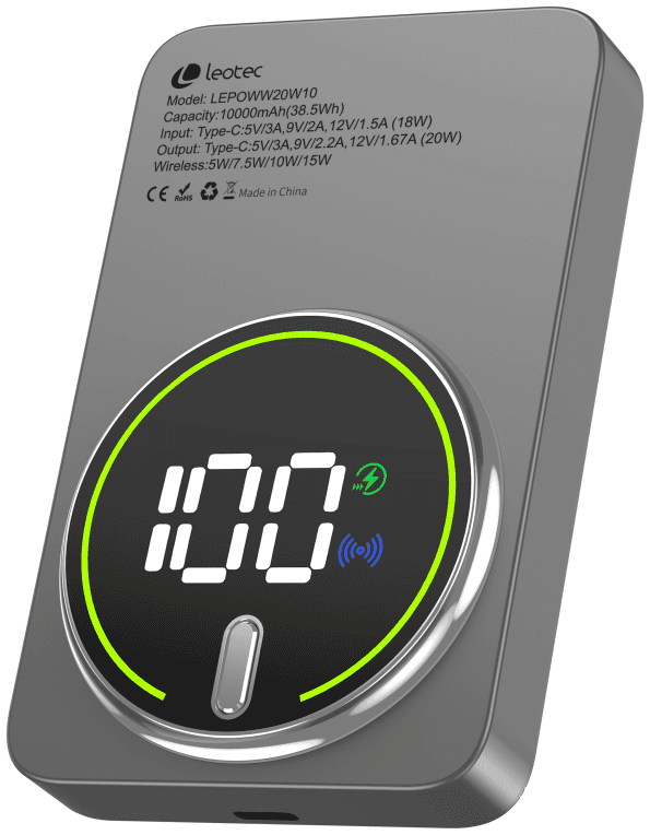 Power Bank Leotec inalámbrico 20W 10000mAh Gris — imagen 1