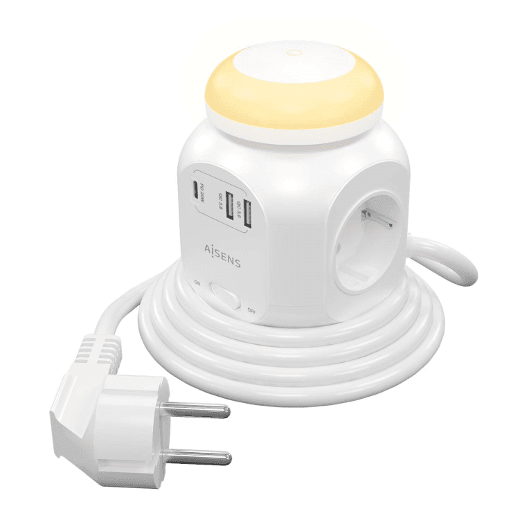 Regleta Aisens ASPS-2A1CLPQ02-W 4 Tomas + 1xUSB-C 20W PD3.0 2xUSB-A 18W QC3.0 Luz 1.8m — imagen 1