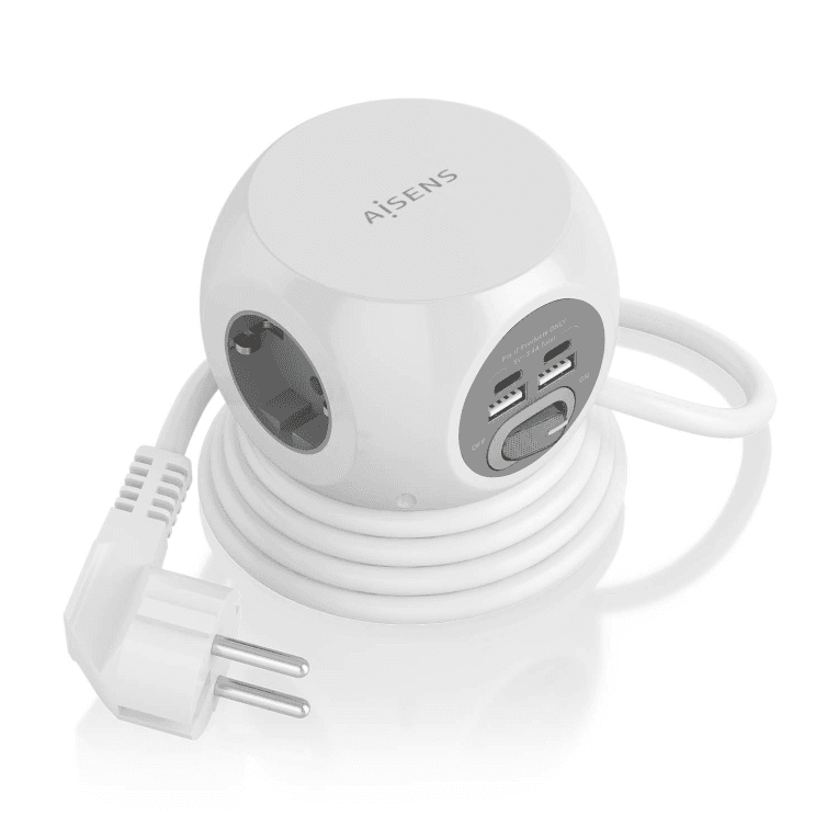 Regleta Enchufes Aisens 3 Tomas + 2XUSB-C, 2XUSB-A 1.4M Blanco — imagen 1