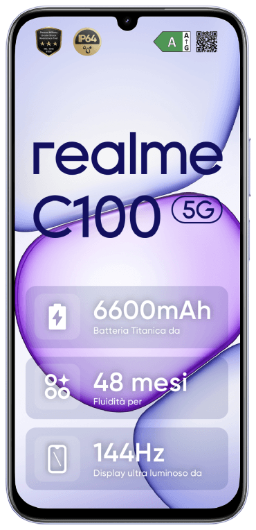 SmartPhone Realme C100 5G 6.8" SIM doble Android 16 4Gb 256Gb 6600mAh Púrpura — imagen 1