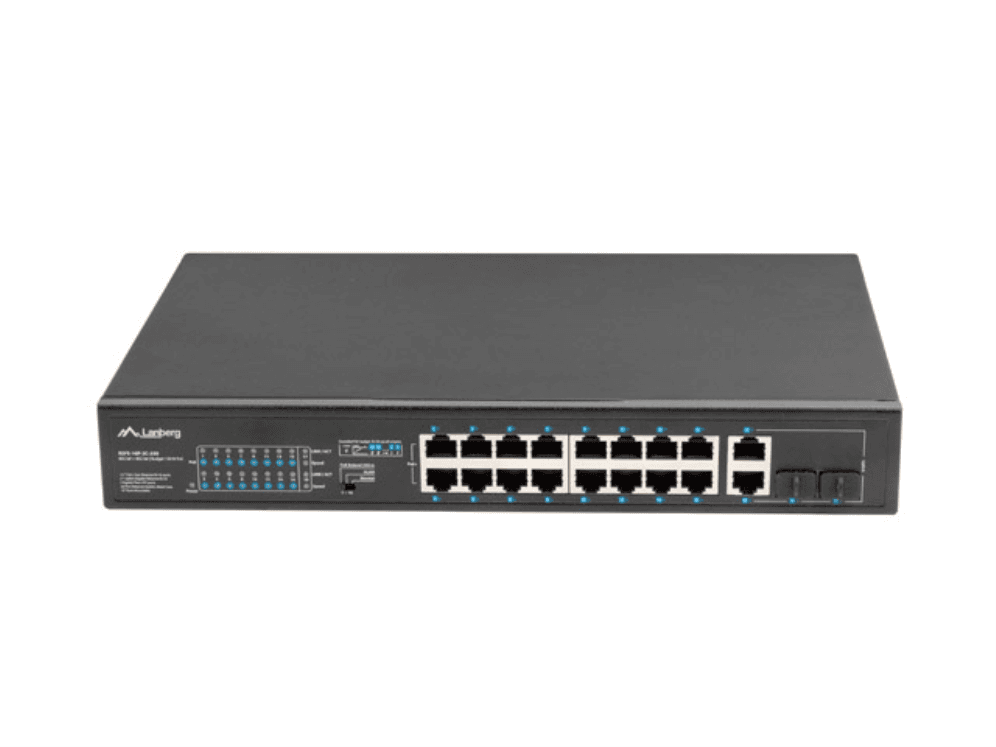 Switch Lanberg 18 Portos 100MB 16xPoE+ 2x Gigabit 250W Rack — imagen 1
