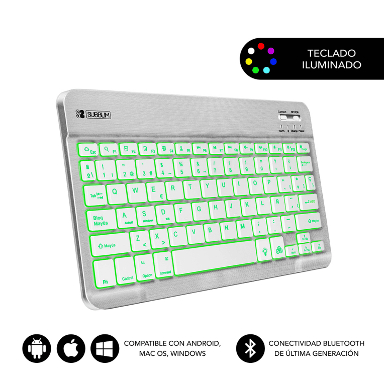 Teclado Subblim Smart Backlit Bluetooth Retroiluminado Silver