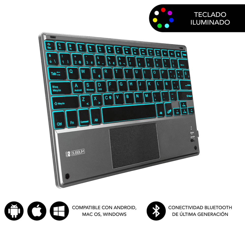 TECLADO TABLET SUBBLIM SMART BACKLIT BT KEYBOARD TOUCHPAD GREY — imagen 1