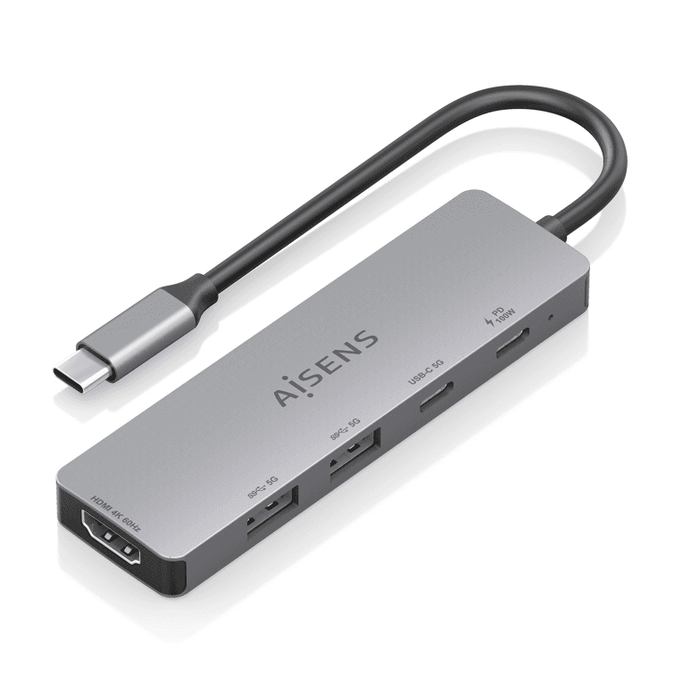 USB-C DOCK AISENS 5 EN 1 HDMI 2XUSB-A USB-C USB-C PD GRIS 15CM — imagen 1