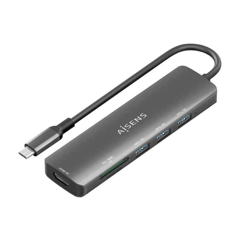 USB-C DOCK AISENS 6 EN 1 USB-C A 1XHDMI 3XUSB-A 1XSD 1XMICRO SD 15CM — imagen 1