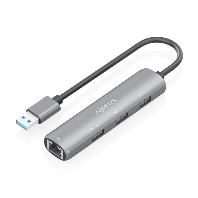 USB3.0 DOCK AISENS USB-A A ETHERNET GIGABIT HUB 3XUSB-A GRIS 15CM — imagen 1